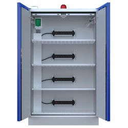Armoire haute pour batterie lithium avec extincteur et alarme haute 2 porte - Larg 1200 mm