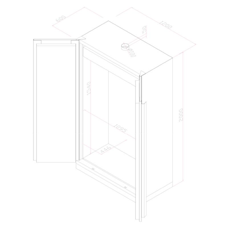 Shéma Armoire haute pour batterie lithium haute 2 porte - Larg 1200 mm