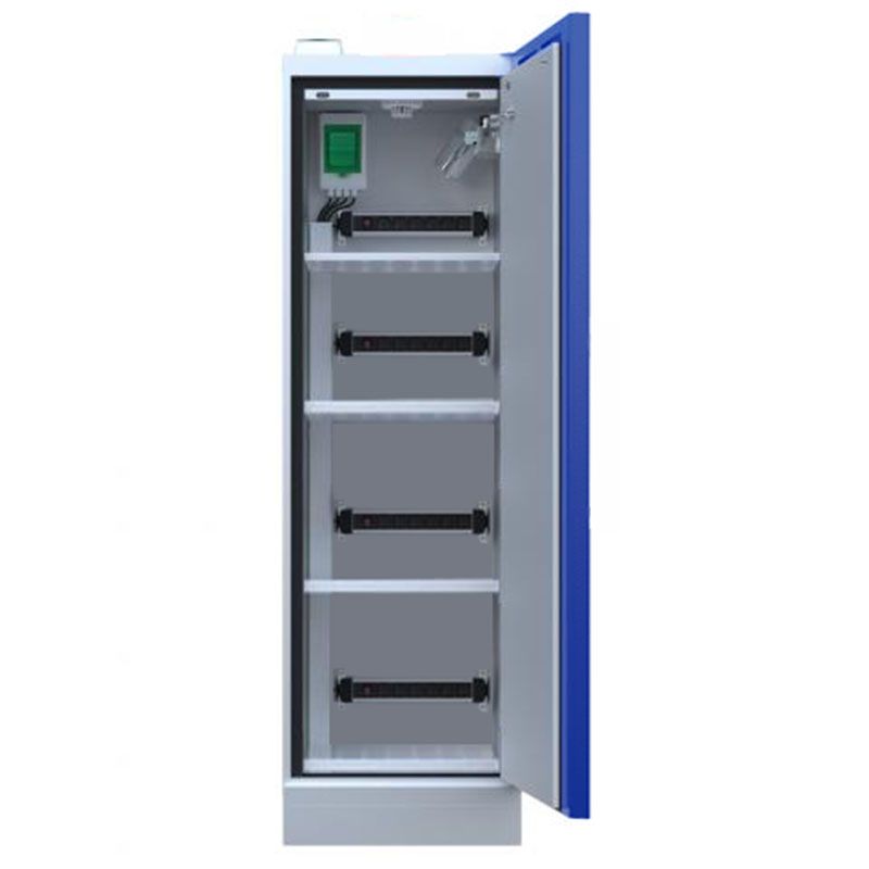 Armoire pour batterie avec extincteur lithium haute 1 porte - Larg 595 mm ouverte