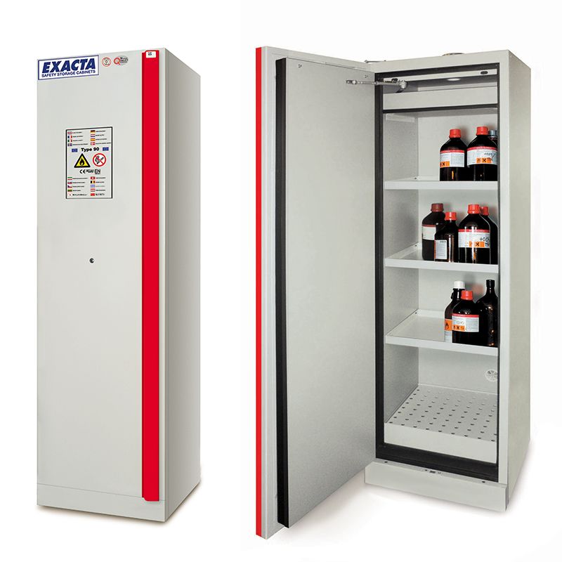 armoire anti-feu grise fermée et ouverte