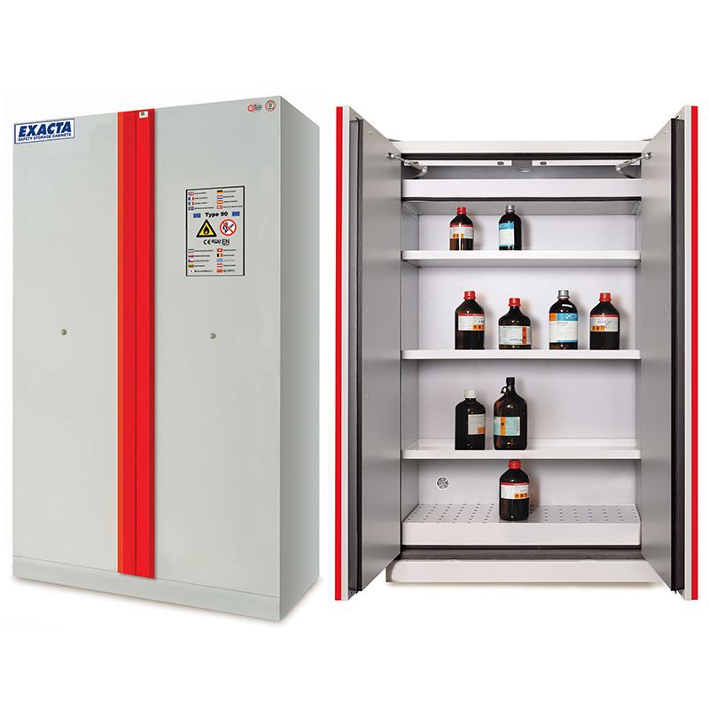 armoire 2 portes anti-feu grise fermée et ouverte