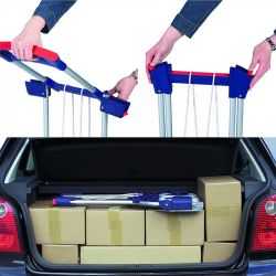 Diable de manutention pliable dans le coffre d'une voiture