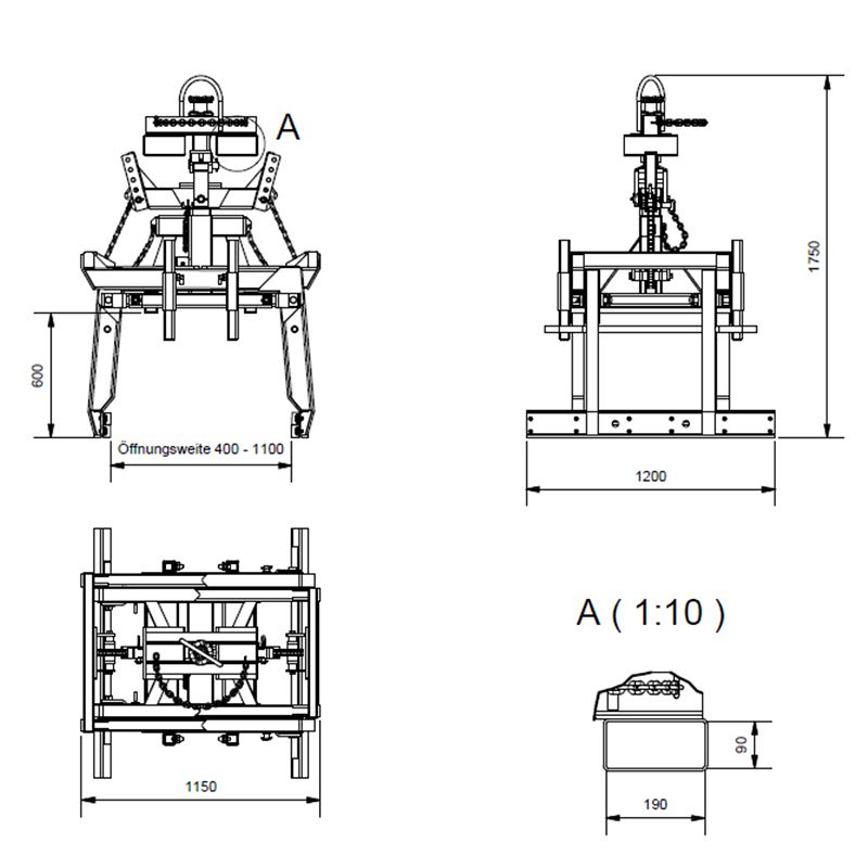 Pince mécanique à paquets de matériaux schéma