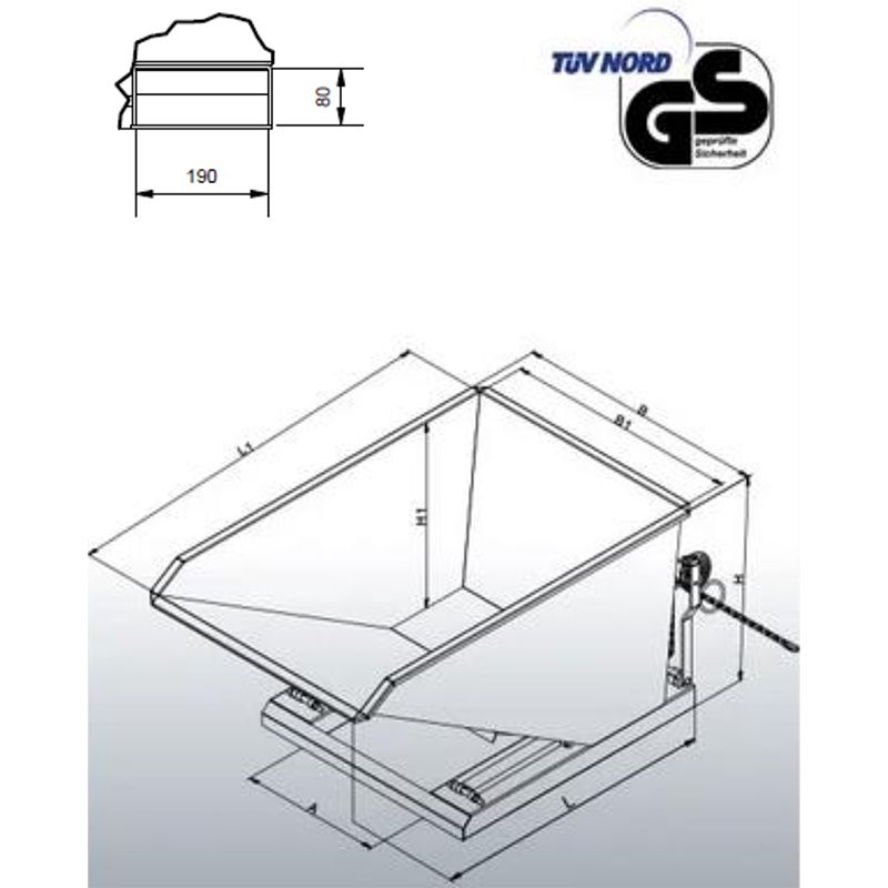 Benne basculante surbaissée avec angle de basculement plat schéma