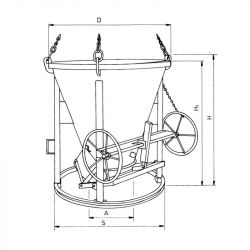Benne à béton à fond ouvrant avec volant schéma
