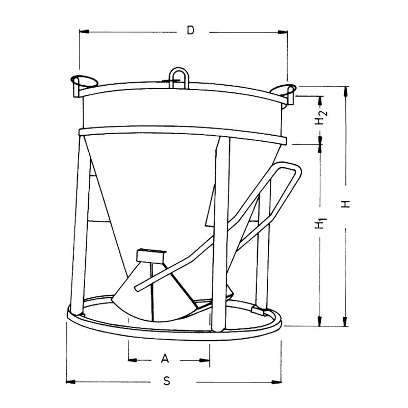 Benne à béton fond ouvrant schéma
