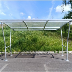 Abri vélos de 3,5 m avec toiture transparente – vue de face