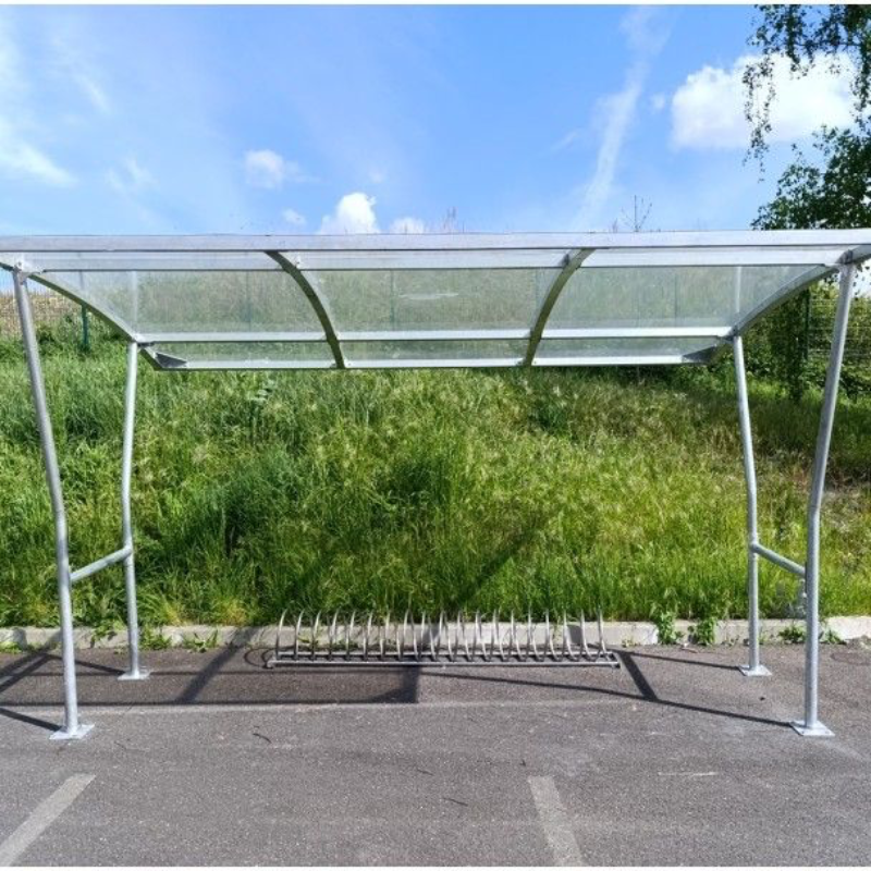 Abri vélos de 3,5 m avec toiture transparente – vue de face