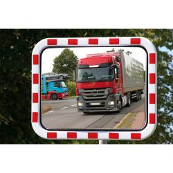 Miroir routier en acrylique avec cadre rouge et blanc  | Miroirs de sécurité