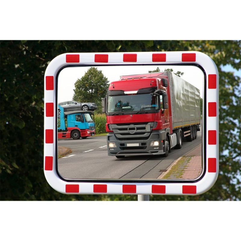 Miroir routier en polycarbonate avec cadre rouge et blanc  | Miroirs de sécurité