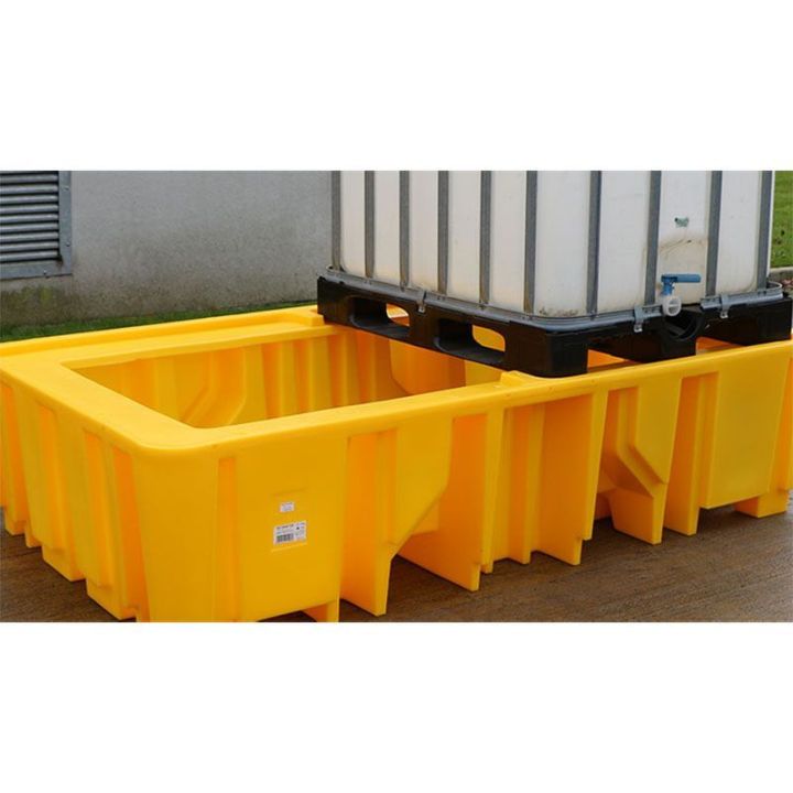 Palette de rétention plastique sans caillebotis pour 2 IBC | Bac de rétention plastique