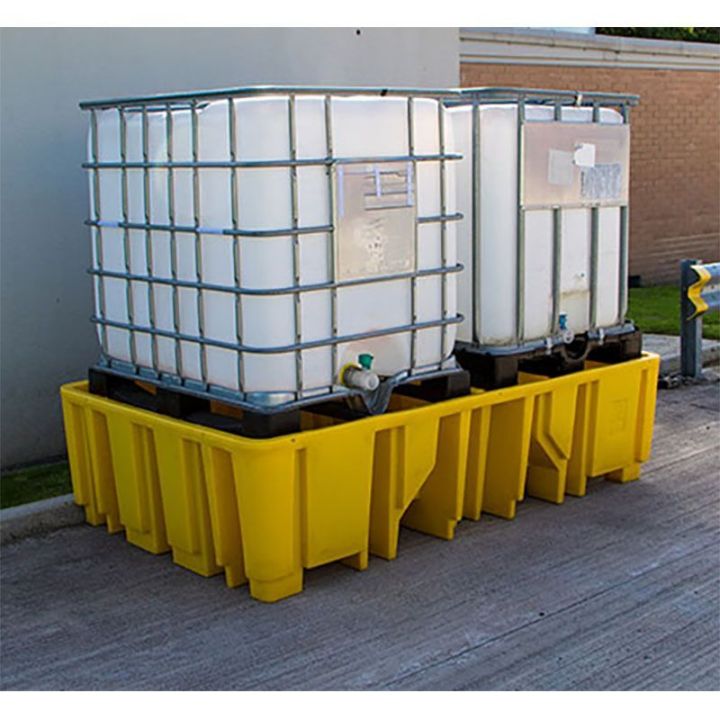 Palette de rétention plastique sans caillebotis pour 2 IBC | Bac de rétention plastique