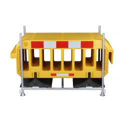 Rack de transport avec 15 barrières jaunes.
