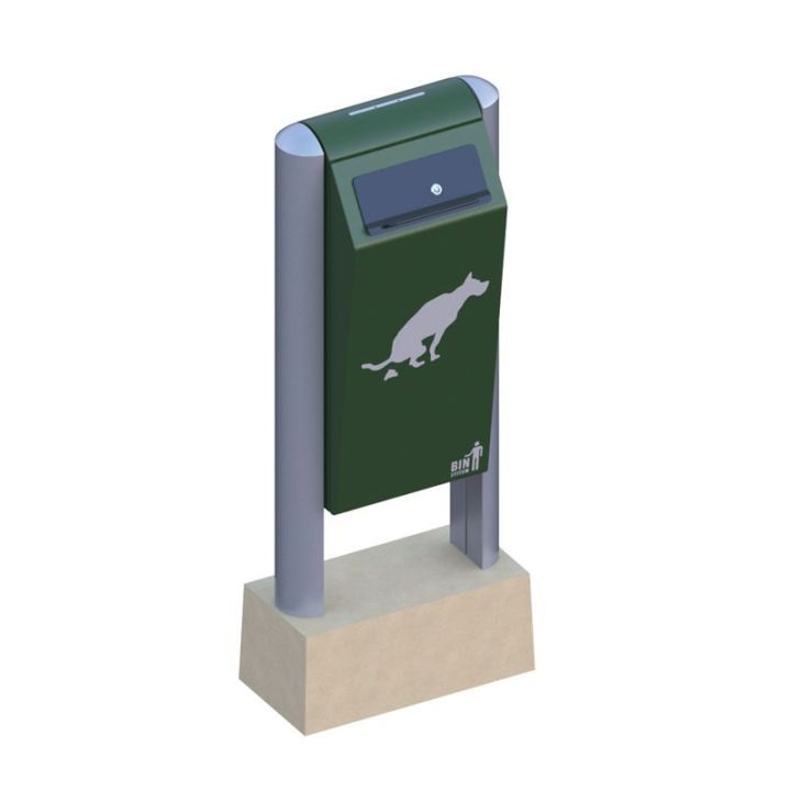 Poubelle distributeur de sachets plastiques pour déjections canines.