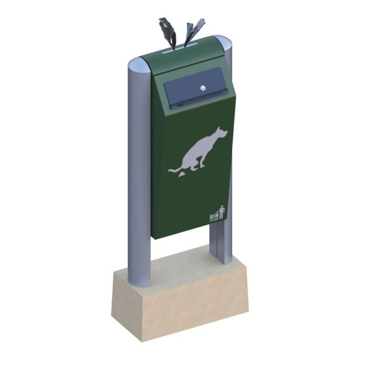 Poubelle distributeur de sachets plastiques pour déjections canines.