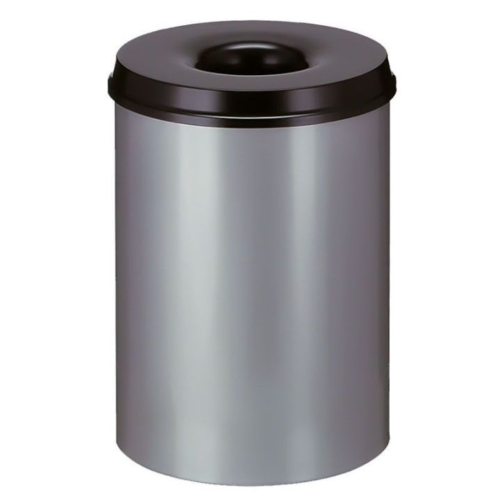 Poubelle anti-feu 30 L gris aluminium noir.