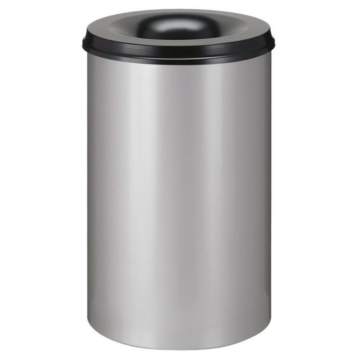 Poubelle anti-feu 110 L gris alu noir.