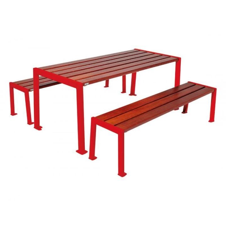 Table de pique-nique Silaos® rouge RAL 3020 acajou