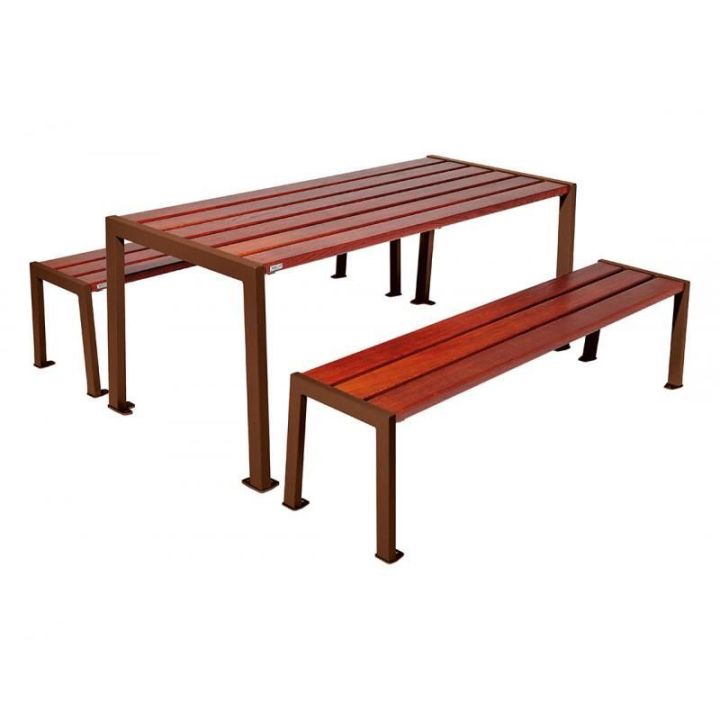 Table de pique-nique Silaos® aspect corten acajou