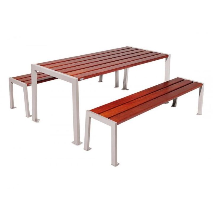 Table de pique-nique Silaos® gris RAL 7044 acajou