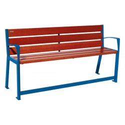 Banc Silaos® sénior bleu RAL 5010 finition acajou 1800 mm