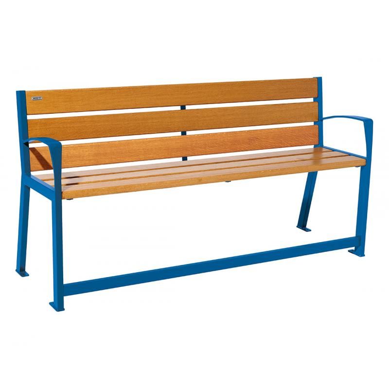 Banc Silaos® sénior bleu RAL 5010 finition chêne clair 1800 mm
