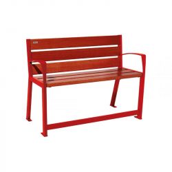 Banc Silaos® sénior rouge RAL 3020 finition acajou 1200 mm
