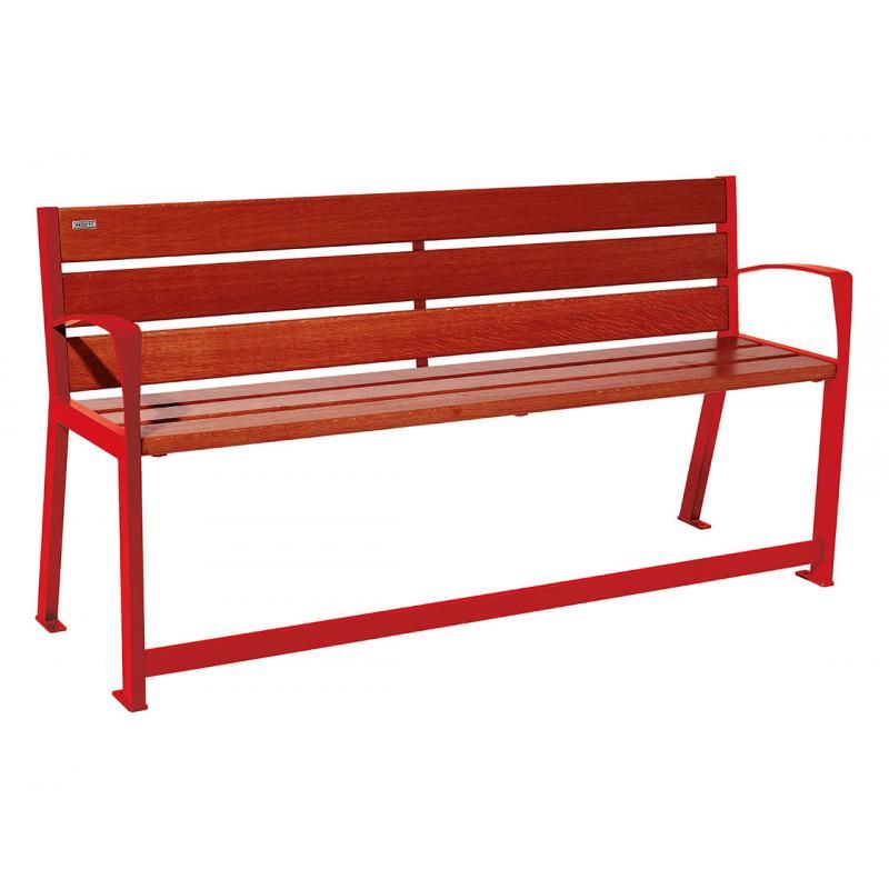 Banc Silaos® sénior rouge RAL 3020 finition acajou 1800 mm