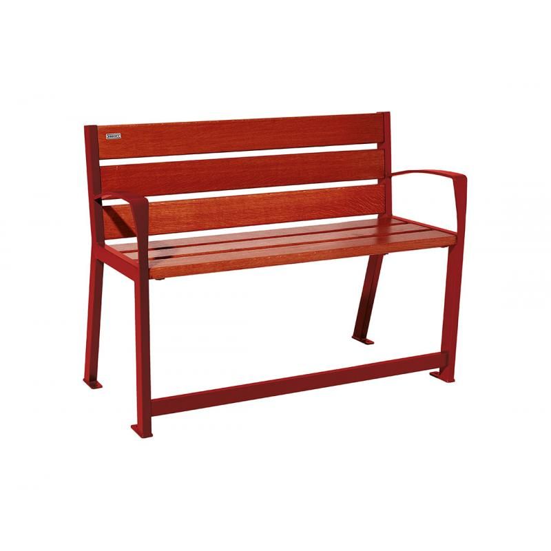Banc Silaos® sénior rouge RAL 3004 finition acajou 1200 mm