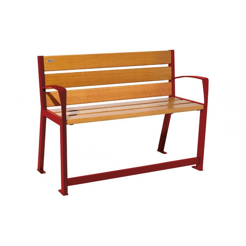 Banc Silaos® sénior rouge RAL 3004 finition chêne clair 1200 mm