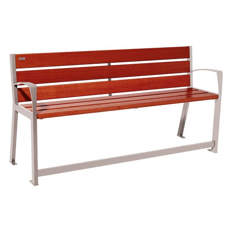 Banc Silaos® sénior gris RAL 7044 finition acajou 1800 mm