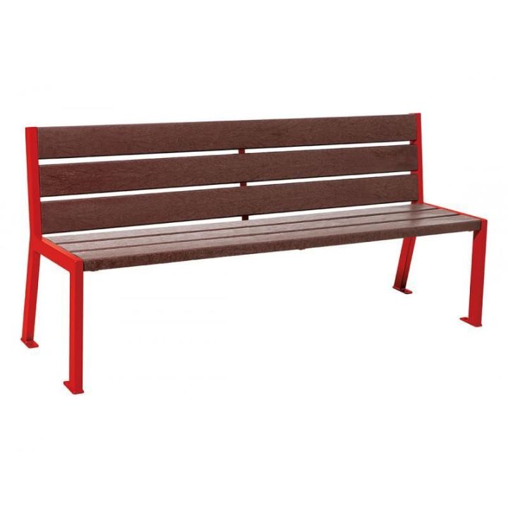 Banc public 6 lames rouge RAL 3020 sans accoudoirs