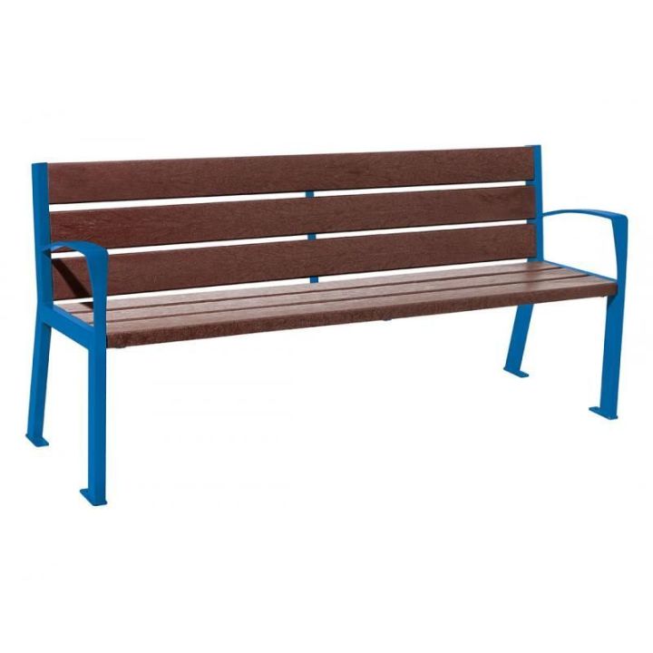 Banc public 6 lames bleu RAL 5010 avec accoudoirs