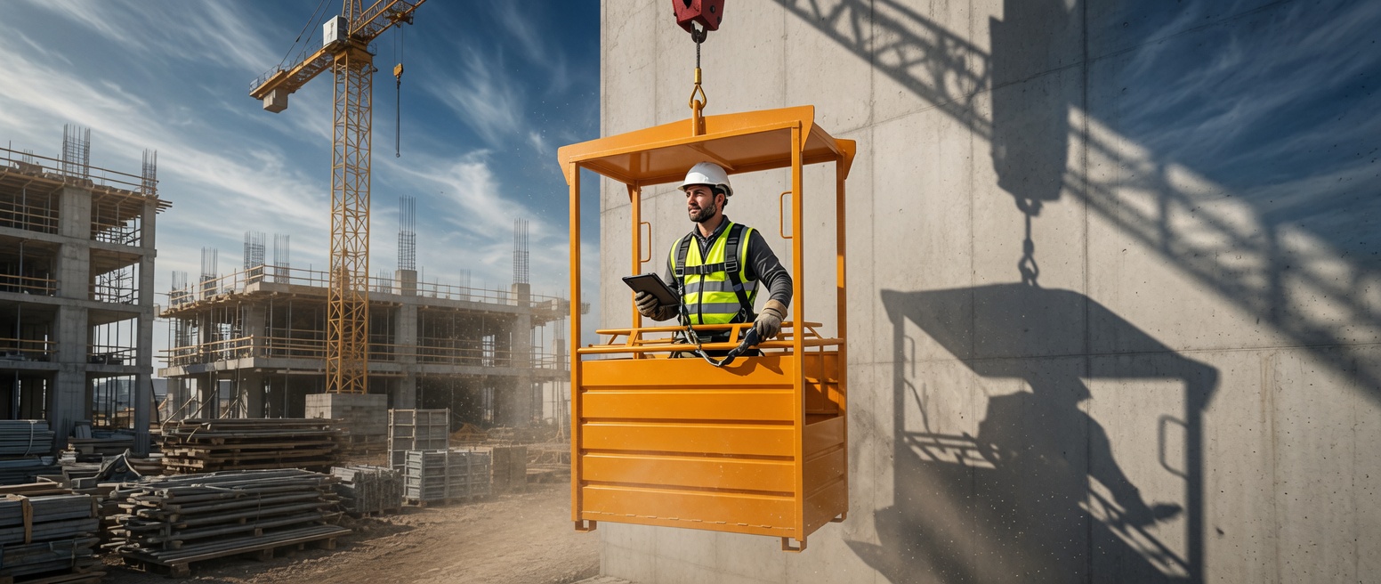 nacelle de travail en utilisation sur chantier industriel